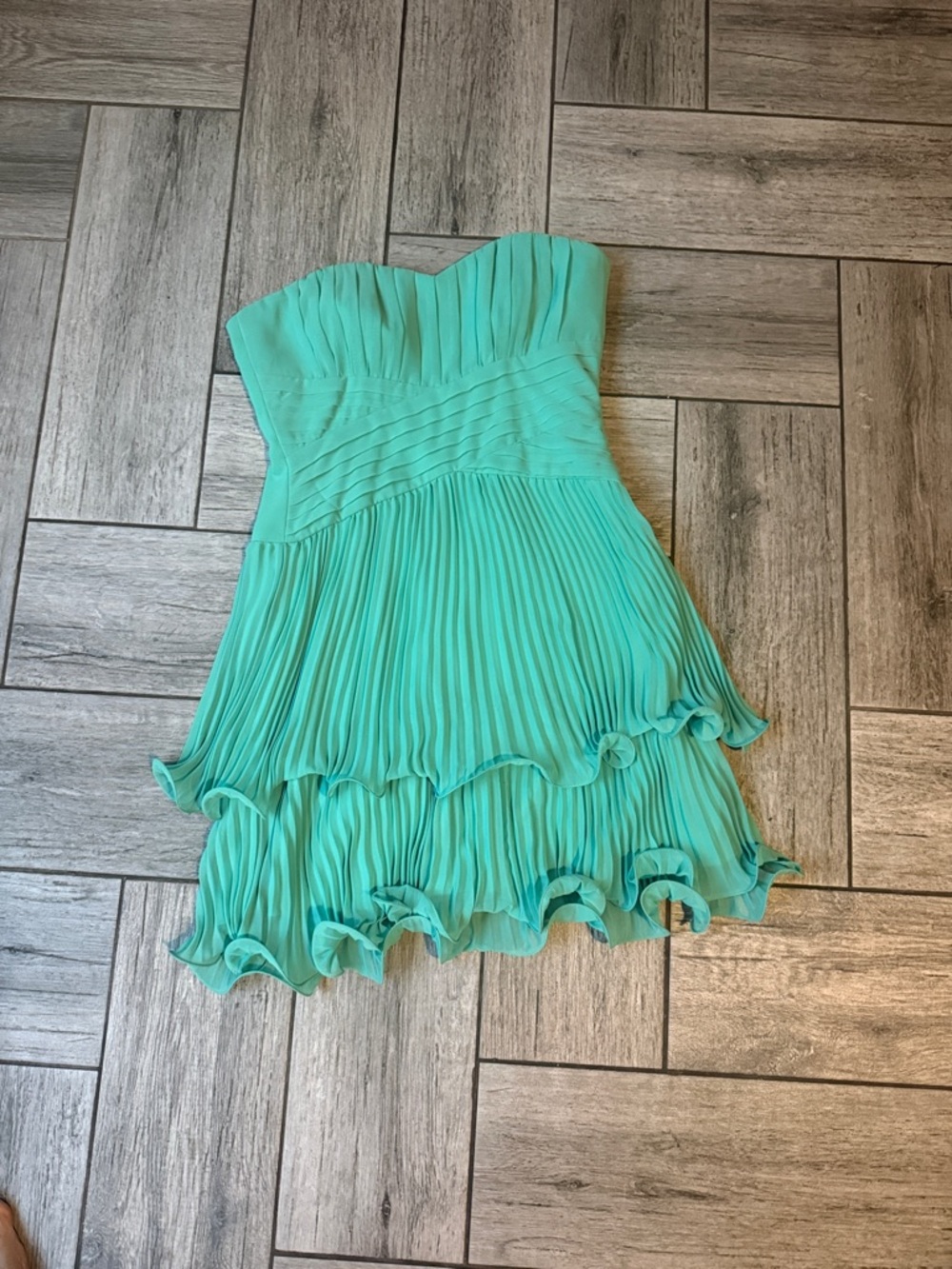 Max & Cleo Strapless Pleated Mint Mini Dress